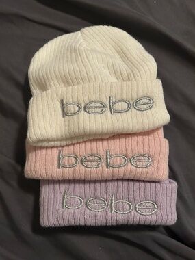 bebe Kids Ribbed Beanie Set - Cream, Pink, Lavender